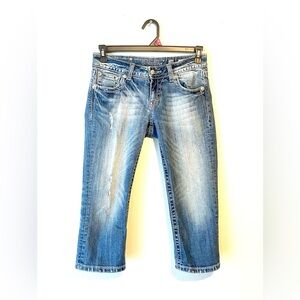 Miss Me Crystal‎ Embroidered Capri Jeans #JP5335P6 Size 28 Western Cowgirl